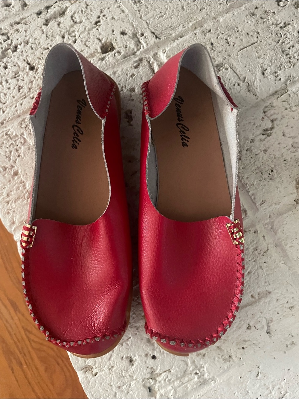 Venus Celia Red Leather Slip-On Loafers